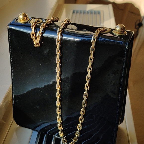 Vintage 1950s black patent leather evening purse - Picture 2 of 6